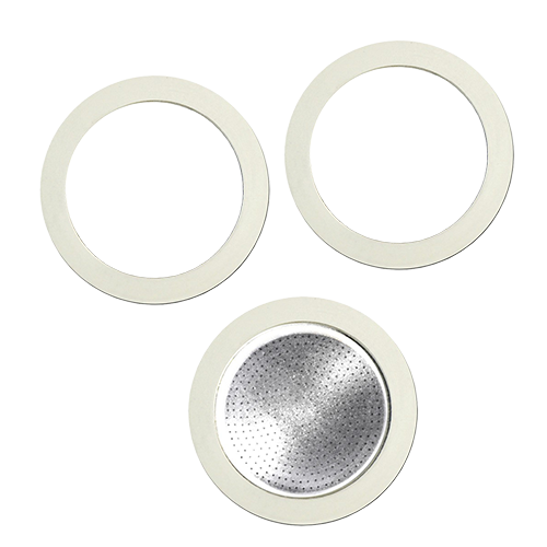 Bialetti filter and gaskets for 3 cups coffee makers made of aluminum