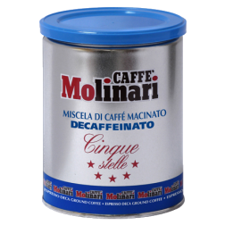 Molinari Cinque Stelle decaffeinato tincan ground coffee 250g